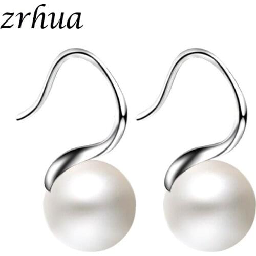 ZRHUA Silver Color Elegant Pearl Drop Earrings For Women Prevent Allergy Brincos pendientes mujer moda 2019 Brincos