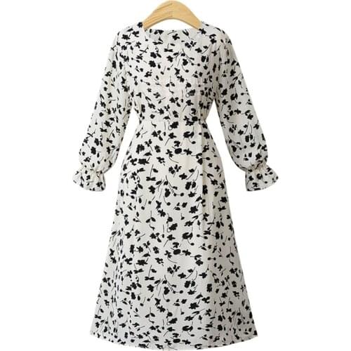 Dress women dress with long sleeves off white plus size women clothing black floral casual dress vintage clothes korean fashion