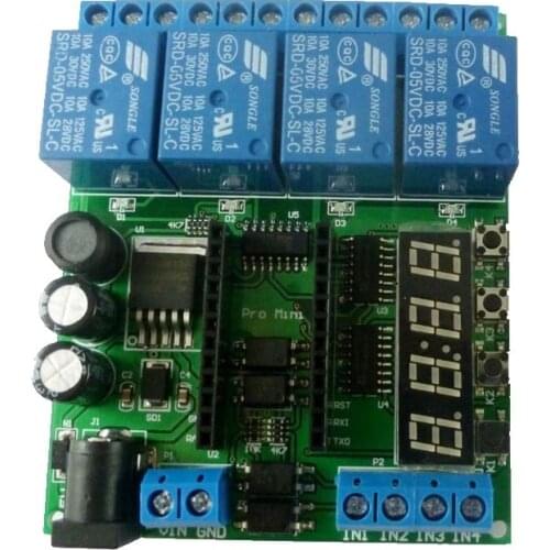 1 PCS DC 5-24V 4ch Pro mini PLC Board Relay Shield Module for Arduino LED Display Cycle Delay Timer Switch ON/OFF