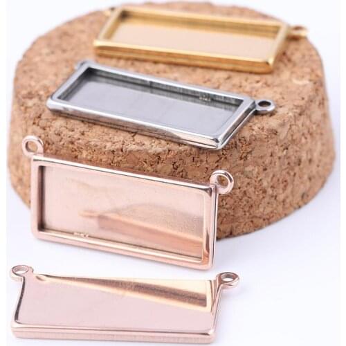 10pcs 10x25mm stainless steel rose gold rectangle cabochon connector base settings diy pendant neclace bezel tray blanks