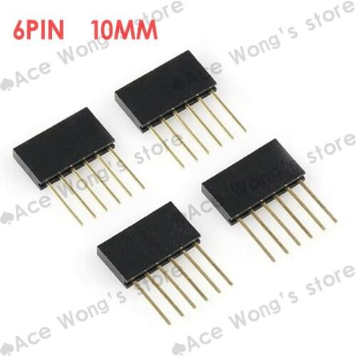 100PCS 2.54MM 6Pin 10MM Long Needle Female Pin Header Strip Stackable Header
