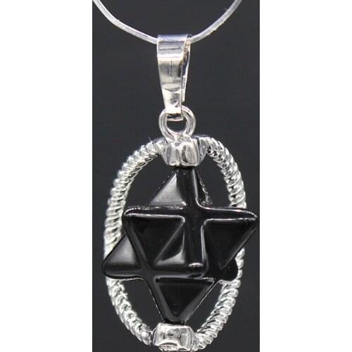100-Unique 1 Pcs Trendy Silver Plated MerKaBa Symbol Star Ponit Pendant Black Agates Jewelry