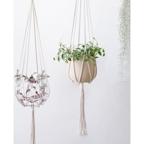 105cm Handmade Macrame Plant Hanger Pot Holder Hanger Flower Pot Tray for Wall Decoration Countyard Garden Planter Basket
