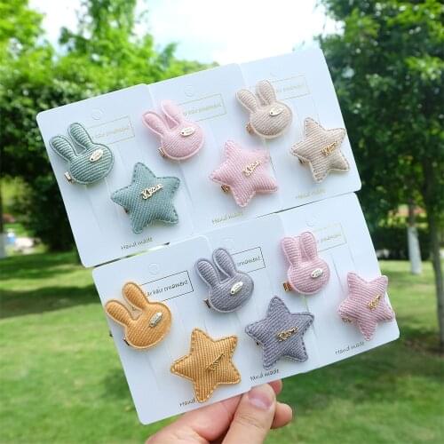New Cute Cartoon Rabbit Girls Hair Clips 2Sets Children Star Hairpin For Baby Hair Accessories Kids Barrettes Princess Headwear