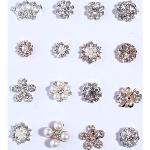 20PCS Chic Clear Crystal Rhinestone Buttons With Ivory Pearls For Wedding Invitations Decorative Alloy Metal Button U Pick