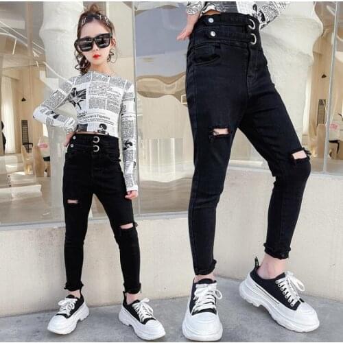 2021new wholesale girls denim holes pants fashion summer spring girls jean pants 4-9t A835