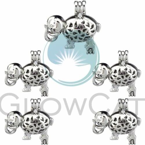 5X Pearl Cage Locket Pendants Aromatherapy Elephant Essential Oil Diffuser Locket For DIY Necklace Jewelry