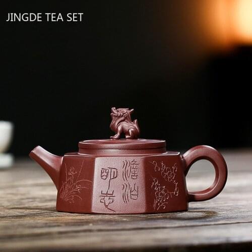 Authentic Yixing tea pots Purple Clay filter Rae ore zhu mud Octagon kettle Handmade Lettering Boutique Customized Teaware 250ml