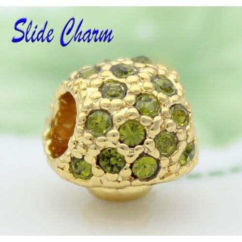 Free shipping European Fashion Green Crystal Mushroom shape charm beads fit Pandora bracelet beads for jewelry making