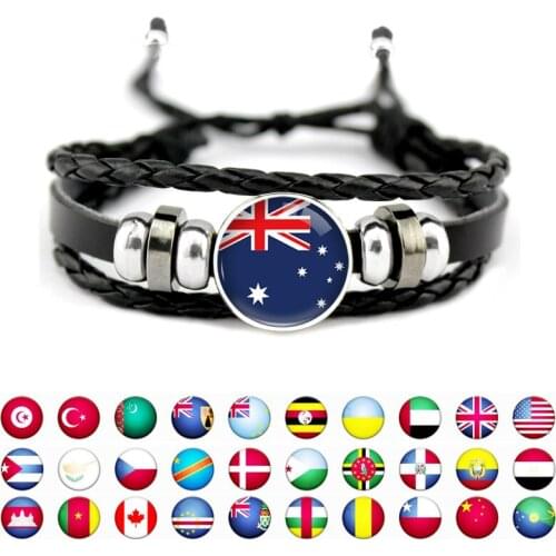 United Kingdom Iran Chile Aruba France Japan Panama Paraguay Austria Egypt South Korea England Australia Flag Men Women Bracelet