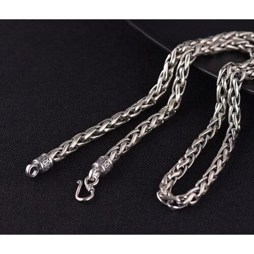 925 Sterling Silver Long Necklace Men Horsewhip Chain Thick Silver Necklaces Fine Jewelry Luxury Steampunk Rock Hip Hop sieraden