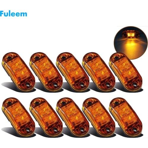 Fuleem 10PCS Amber LED 2.5INCH 2 Diode Light Oval Clearance Trailer Truck LED Side Marker Lamp 12V 24V Waterproof