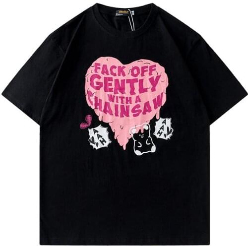 Summer Women Clothes High Quality Cotton T Shirt Couple Wear Loose Short Sleeve Chainsaw Heart Harajuku Oversize Tees Tops