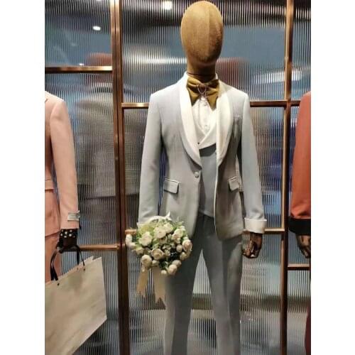 Custom Latest design fashion luxury wedding suits for men shawl collar lapel groom slim fit party formal Blazer the one and only