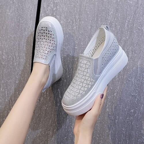 Sneakers Womens Size 34-40 New Color Rhinestone Fashion Women Loafers Platform Fashion Shiny Womens Shoes Black Sliver
