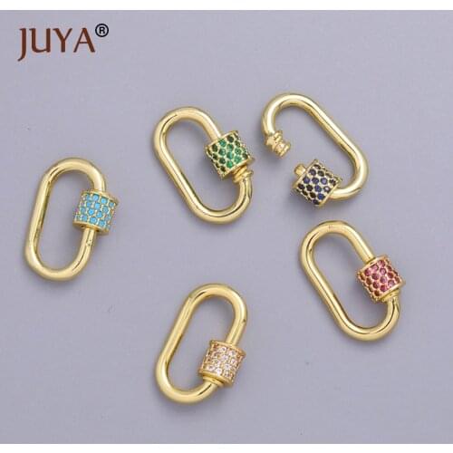 JUYA Jewelry Making Mini Clasps Jewelry Clasps Lock Carabiner Copper Connector Charm Micro Pave CZ Pendants For Jewelry Making
