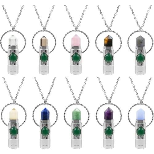 Natural Stone Rollerball Perfume Bottle Crystal Quartz Roll On Diffuser For Women Pendant Vial With Chains Necklce Jewelry