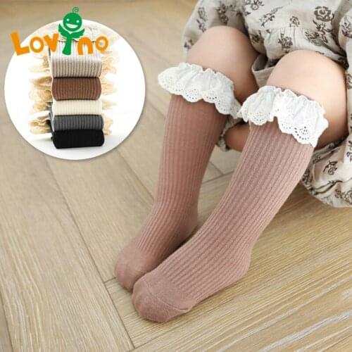 Baby Girls Knee High Socks Baby Infants Kids Toddlers Socks Autumn Winter Leg Warmer Solid Cotton Stretch Cute Frilly Long Socks