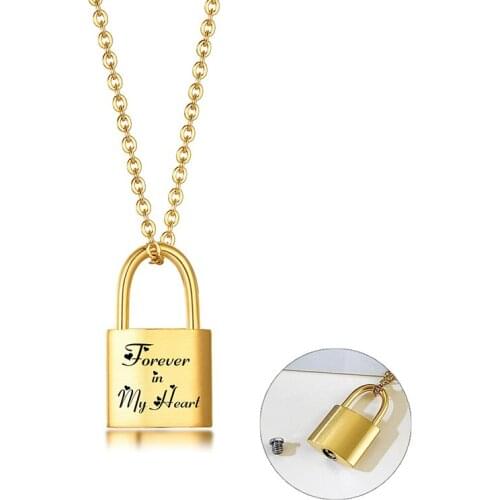 Custom Cremation Padlocked Necklace for Ashes Stainless Steel Locked Urn Pendant Ashes Holder Memorial Jewelry In Loving Memory