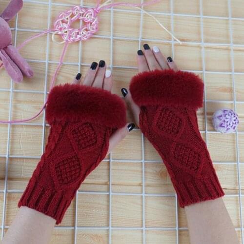 Winter Women Gloves Plush Faux Fur Knitting Wool Soft Warm Mitten Fingerless Lady Half Finger Gloves Christmas Gift