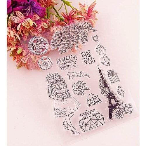 WYSE Clear Stamps Birthday Girl Stamps Tower Word Transparent Silicone Seal Stamp for DIY Scrapbooking Paper Card Craft Supplie