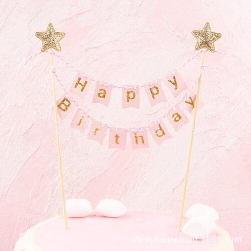 Pink Blue Happy Birthday Cake Banner Flags With Shinning Stars Happy Birthday Cake Topper Cake Decorations