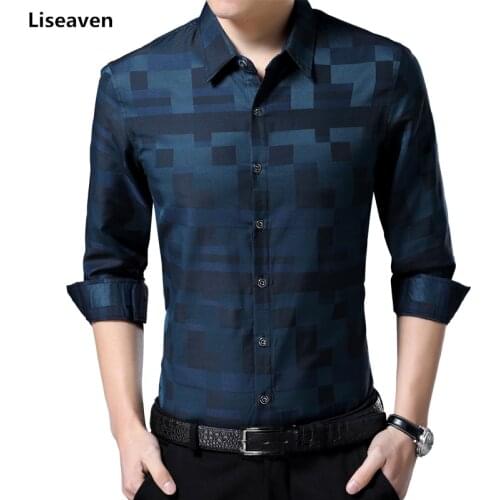 Liseaven Mens Shirt Brand New Men Shirts Full Sleeve Dress Shirt Turn-down Collar Male Casual Shirt Mens Clothing