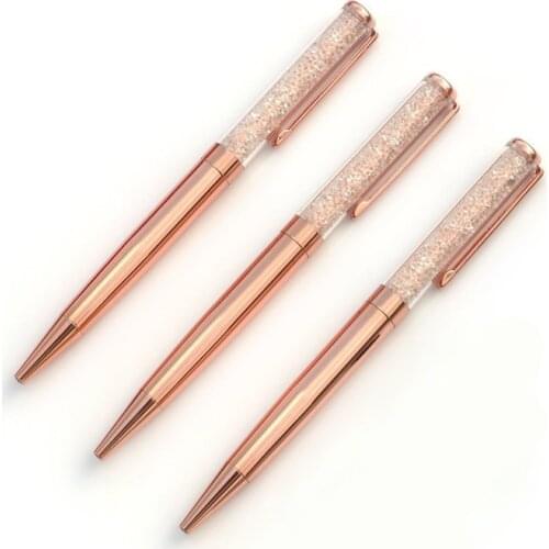 Rose Gold Pen Bling Crystal Ball Point Pen Black Ink Pen with 3 Extra Refills (Rose Gold 3 Pack)