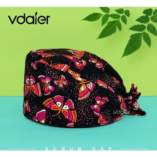 High Quality Unisex Cotton Scrubs Hat Adjustable Laboratory Work Cap Cartoon Cute Baotou Cap Printing Casual Scrub cap