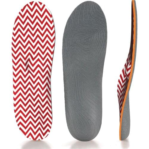 Red Striped Memory Foam Insoles Plantar Fasciitis Arch Support Insoles Comfortable Breathable Sports Shoe Inserts for Women Men