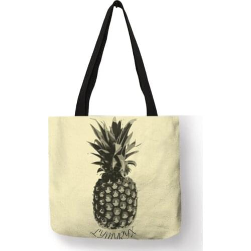 Personalized Fruit Print Shoulder Bag Pineapple Banana Printing Linen Tote Bags Casual Girls School Sports Book Reusable Handbag