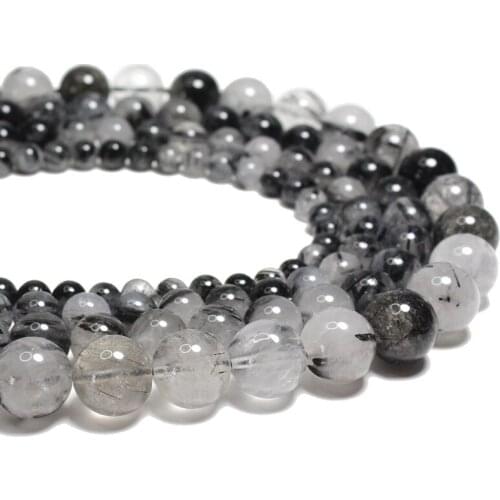 Top AAA 100% Natural Black Rutilated Quartz Round Stone Beads For Jewelry Making Diy Bracelet Necklace 4-12mm