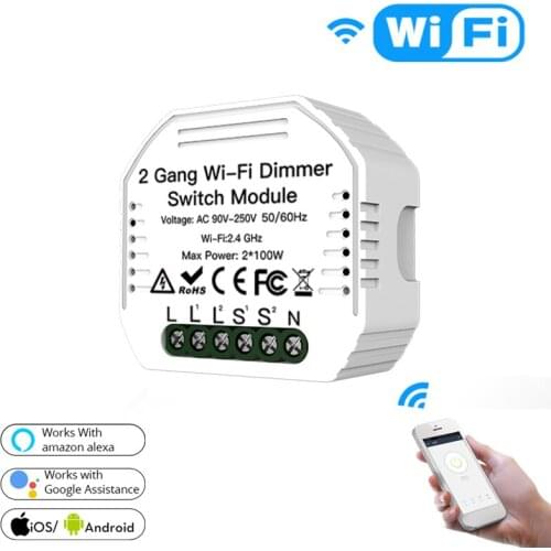 2 Gang DIY WiFi Smart 2 Way Light LED Dimmer Module Switch Smart Life/Tuya APP Remote Control Work With Alexa Google Home