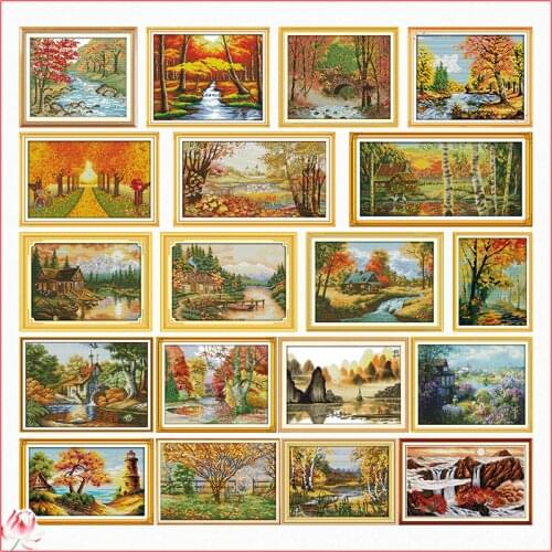 Embroidery Autumn Scenery Needlework Cross Stitch Kit Stamped Patterns 11CT 14CT Counting Printed Craft Deco Gift Art Sewing Set