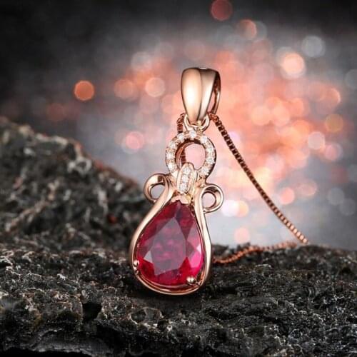 925 New Rose Gold Inlaid Imitation Natural Rubellite Colored Gemstone Pendant Zircon Clavicle Necklace For Women Fine Jewelry