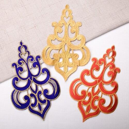 1Pc Embroidery Flower Patch Iron On Cloth Gold Thread Applique For Dress Cloth Stickers Lace Fabric Scrapbooking
