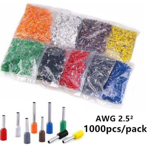 1000PCS E2508 E2510 E2512 E2518 Tube insulating terminals AWG 14 Connector Insulating Crimp Terminal Connect