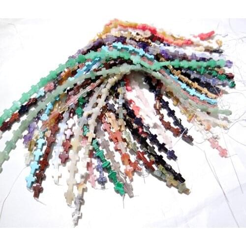 12*16mm Natural stone Turquoises Quartz crystal tiger eye Cross beads pendant for Diy Jewelry Making Necklace Accessories25pcs