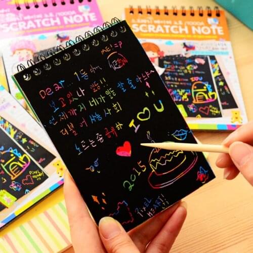 2pc Magic Scratch Painting Note Book DIY Graffiti Drawing Toys For Girls Boys Kids Puzzle Toy Colorful Rainbow Scratch Art Paper