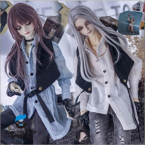 2pcs New BJD Doll Clothes Vest shirt Suit for 1/3 1/4 uncle DD see-through Blue/White top Long Sleeve Loose doll accessories