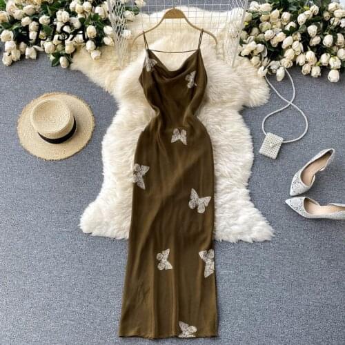 2021 New Women Sexy Dress Summer Retro Halter Split Butterfly Print Bodycon Dresses Ladies Boho Beach Long Robe Vestidos Mujer