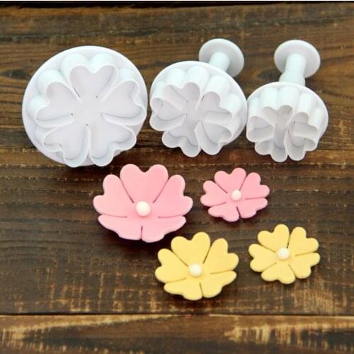 3Pcs Fondant Sugar Craft Biscuit Cookie Cutter Rose Petal Heart Flower Plunger Mold Cake Mold Pastry Tools Wedding Decoration
