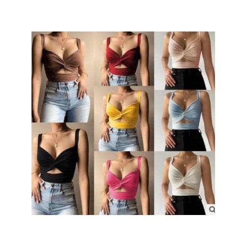 American Womens Vest Top Ins Kink Eastic Tie Wrap 2021 New V-Neck Open Back Small Sling Summer