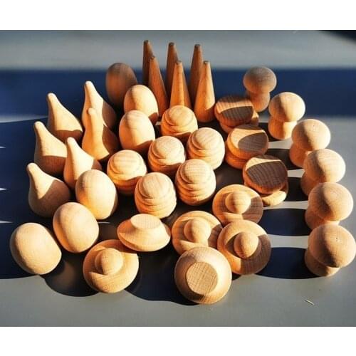 6pcs Handmade Painting Beech Wooden Dolls Loose Parts /DIY Painting Wood Honeycomb Mushrooms Cones Droplets Acorns Creative Toy