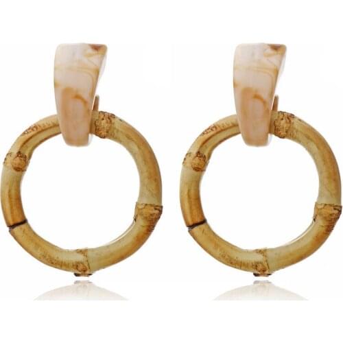 Wooden Rattan Pendant Acrylic Earrings Geometric Round Hollow Dangle Earrings women Hand Woven Jewelry Statement Fashion Gift