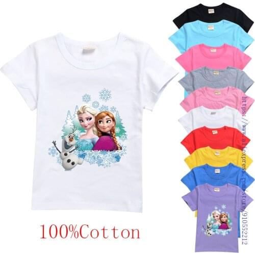 Disney Frozen Children T Shirt Elsa Anna Princess Funny Baby Girls Harajuku Summer White T-shirt Kids Cartoon Clothes