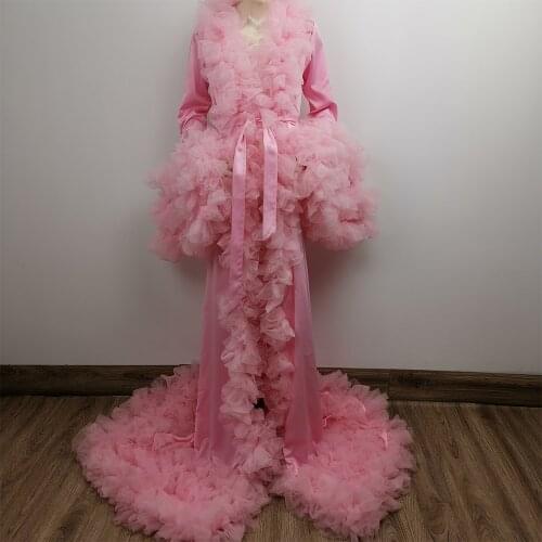 Don&Judy Long Ruffles Puffy Tulle Maternity Robes Dress Spring Session Pregnant Women Custom Made Party Evening Prom Gowns 2021