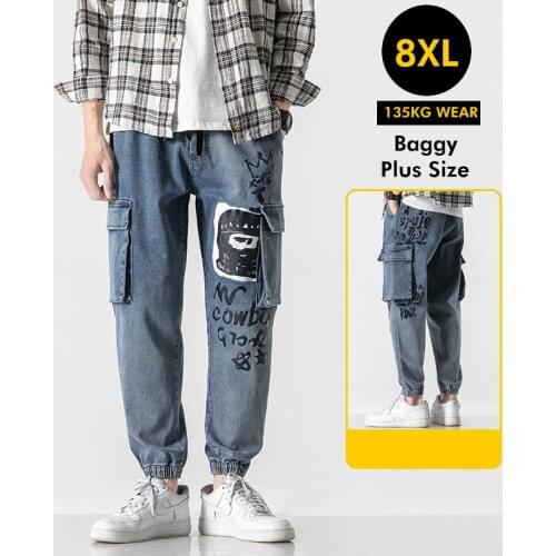 High quality Trend Baggy Jeans Men Hip Hop Joggers Size Trousers Oversized Wide Leg Streetwear Elastic Waist Denim Harem Pants