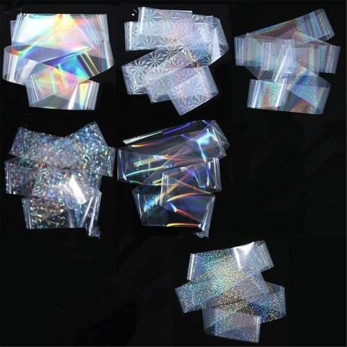 Nail Foil Flower Plaid Line Silver Holo Starry Transfer Sticker Manicure Nail Art Decorations Holographic Series