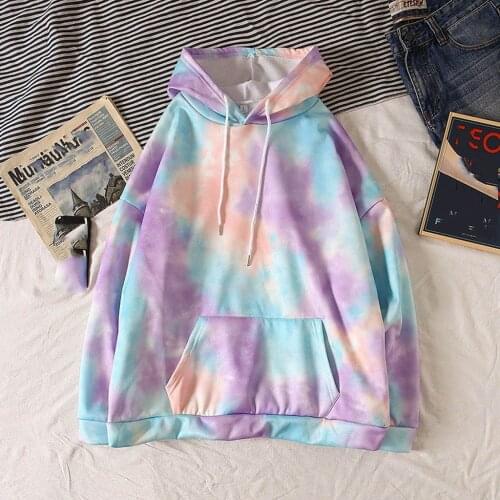 Tie-dyed Print Rainbow Color Hoodies Loose Oversized 5XL Korean Kpop Style Streetwear Couple Hooded Sweatshirt 2021 New Top